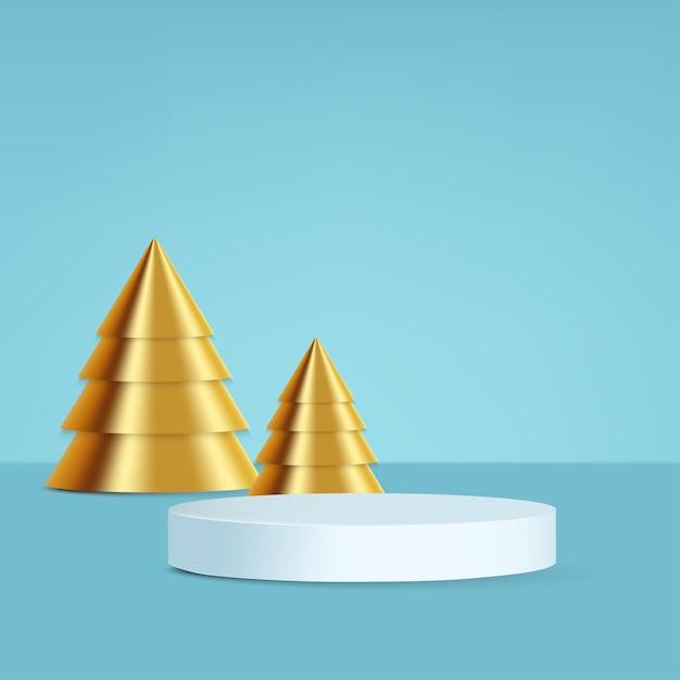 Modernes Podium mit goldenen Weihnachtsbäumen im Hintergrund Vector