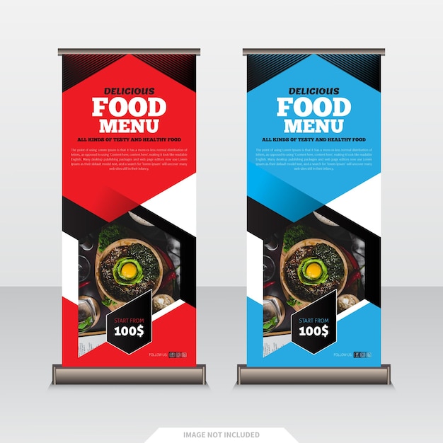 Modernes restaurant essen roll up banner design premium-vektor