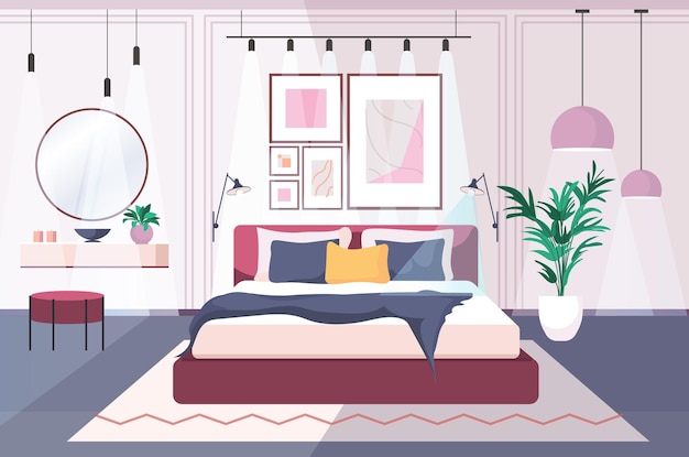 Modernes schlafzimmer innen leer kein menschenhauszimmer mit möbeln horizontaler vektorillustration