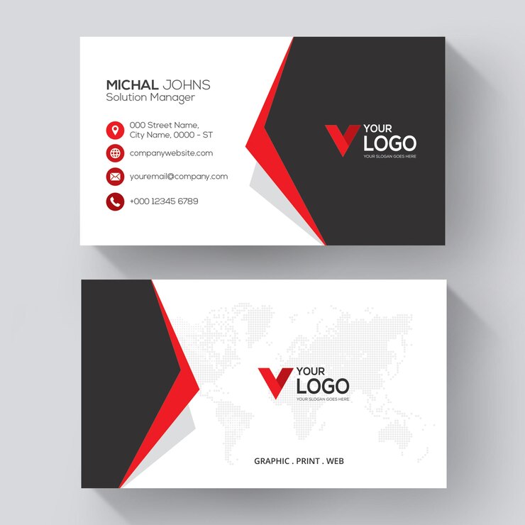 Vektor modernes schwarz-rotes visitenkarten-design