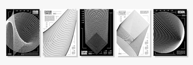 Modernes Schwarz-Weiß-Mischlinie-Kreis-Quadrat-Cover-Set