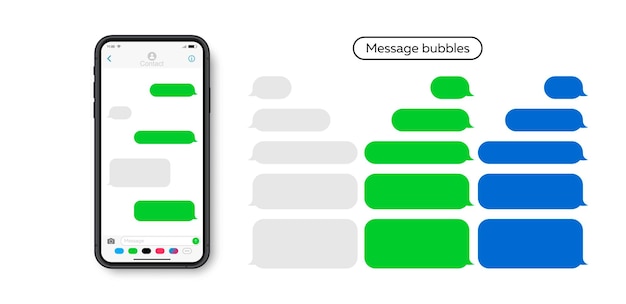 Vektor modernes smartphone mit messenger-chat-bildschirm vorlagennachrichtenblasen zum verfassen von dialogen socia