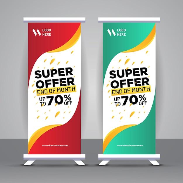 Modernes, stilvolles Roll-up-Standee-Banner-Design in trendigen Formen und Farben