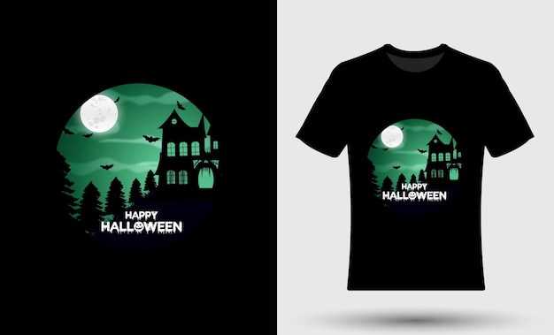 Modernes, trendiges t-shirt-design mit fröhlicher halloween-illustration