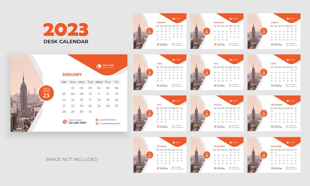 Modernes und Corporate New Year 2023 Tischkalender Template Design.