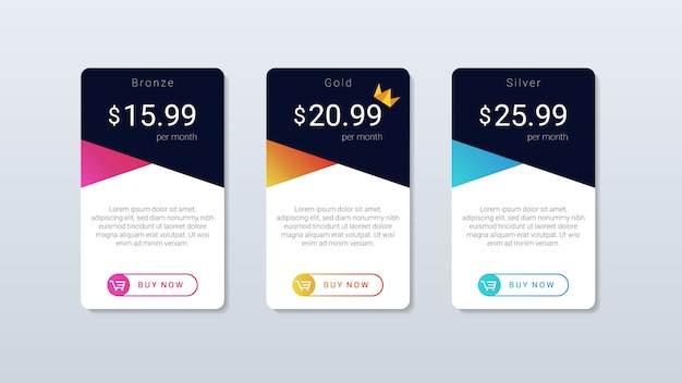 Vektor modernes und einfaches design der preistabelle für web- und mobile anwendungen.