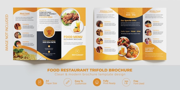 Modernes und elegantes Restaurant mit dreifach gefalteter Broschüre für köstliche Speisekarten und Werbeaktionen