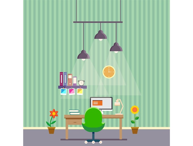 Modernes und stilvolles Hausbüro mit Schreibtischstuhl und Computer