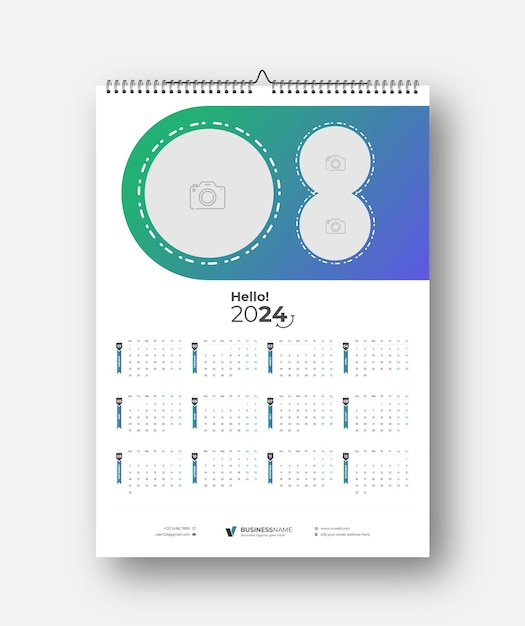 Vektor modernes wandkalender-2024-vorlagendesign