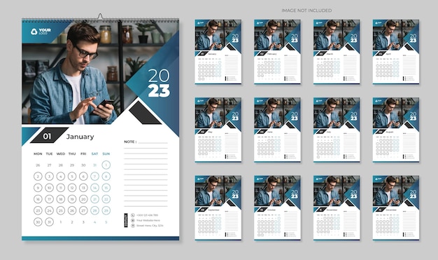 Modernes wandkalender-design für das neue jahr 2023 im business-stil