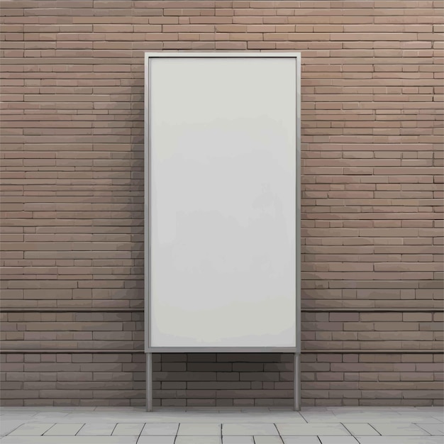 Vektor modernes, weißes, leeres poster an der wand einer großen, modernen, weißen backsteinwand, 3-d-render-mock-up-verti