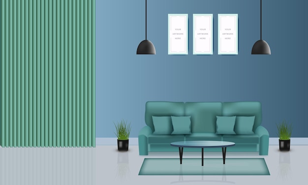 Modernes Wohnzimmer-Innendesign mit realistischem Design
