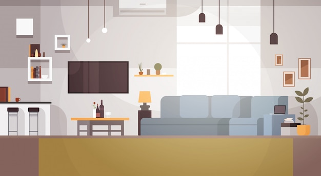 Modernes Wohnzimmer-Innenraum leeres kein Leute-Haus