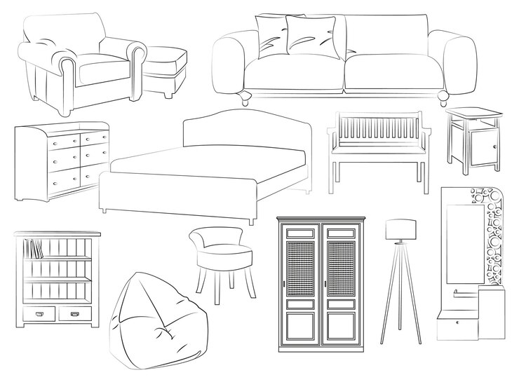Modernes Zimmer-Interior-Design Hausmöbel Isolierte trendige Möbel Innenraum Bürodekoration