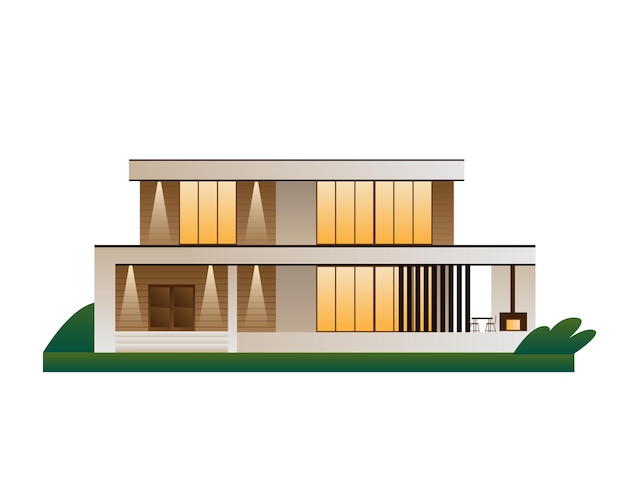 Modernes zweistöckiges Haus mit Flachdach und Panoramaverglasung