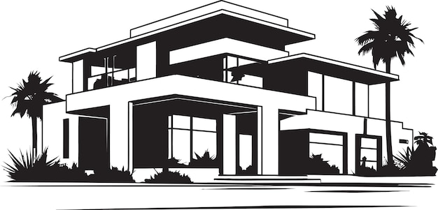 Vektor modernistischer villa-blueprint emblematische struktur in vektor-ikonen villa-struktur rahmenarchitektur