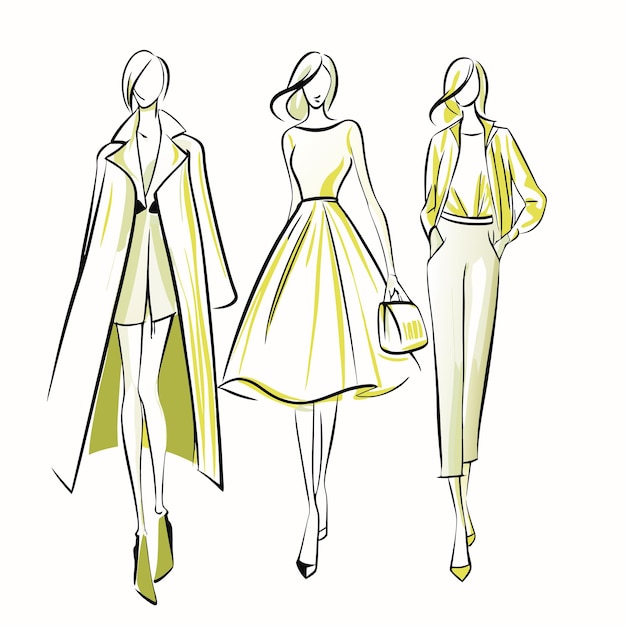 Modewomen Line Art Vektor auf weißem Hintergrund
