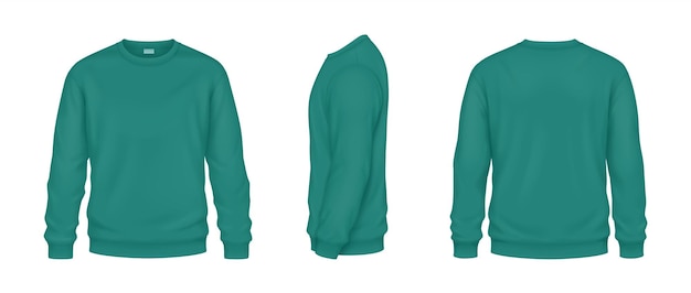 Modische türkisfarbene Sweatshirt-Mockup-Vektorillustrations-Set