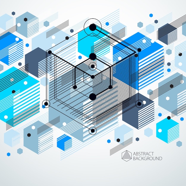Modisches geometrisches vektormuster, strukturierter abstrakter würfelmaschenblauhintergrund. technischer plan, abstrakter technischer entwurf zur verwendung im grafik- und webdesign.