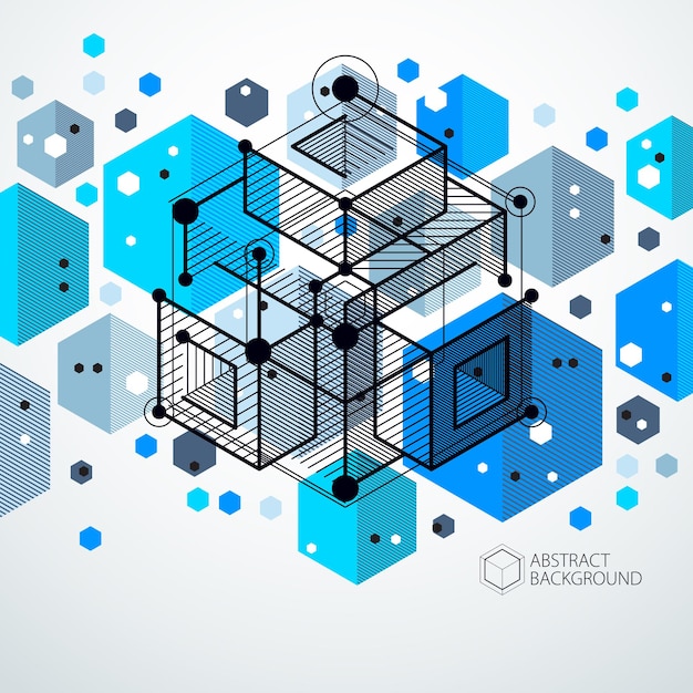 Modisches geometrisches vektormuster, strukturierter abstrakter würfelmaschenblauhintergrund. technischer plan, abstrakter technischer entwurf zur verwendung im grafik- und webdesign.