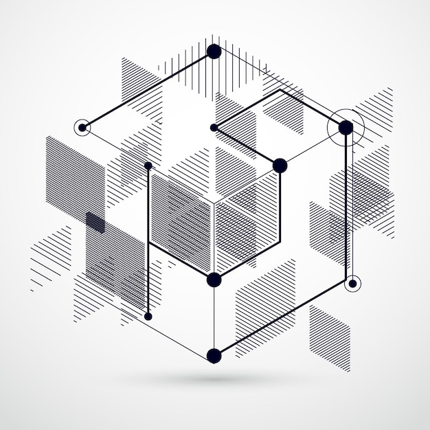 Modisches geometrisches vektormuster, strukturierter abstrakter würfelmaschenschwarzweiss-hintergrund. technischer plan, abstrakter technischer entwurf zur verwendung im grafik- und webdesign.