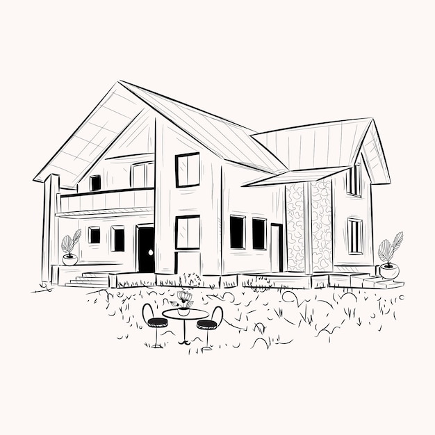 Modisches Illustrationsdesign des handgezeichneten Vektors des kleinen Hauses
