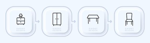 Möbel-set-symbol stand nachtlicht schließfach stuhl komfortkonzept neomorphismus stil vektorlinie symbol für business und werbung