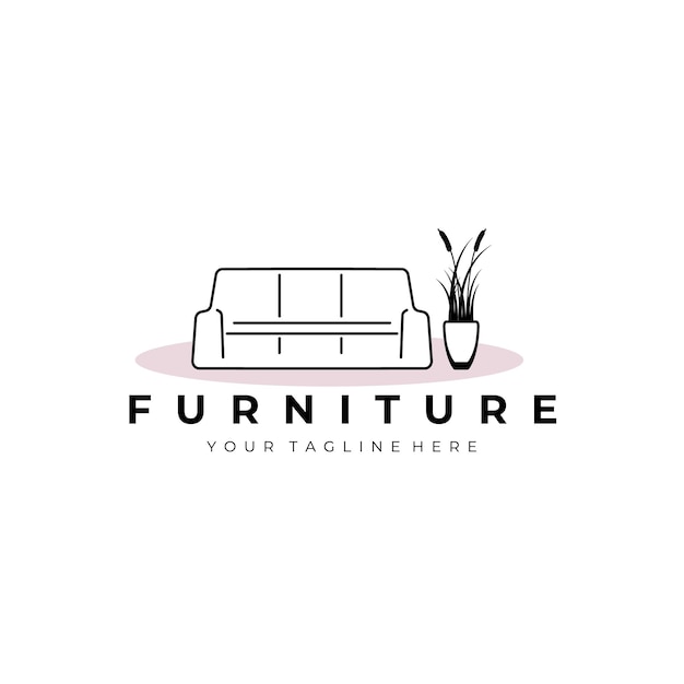 Möbel, sofa, rohrkolben, logo, vektor, illustration, design, strichzeichnungen