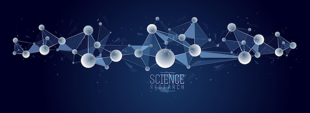 Moleküle, Vektor, abstrakter Hintergrund, 3D-Dimensionswissenschaft, Chemie und Physik, Designelement, Atome und Partikel, Mikro-Nano-wissenschaftliche Illustration.