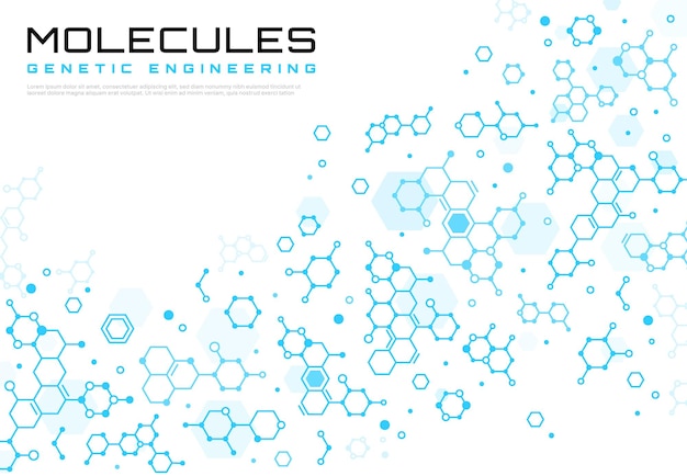 Molekülhintergrund mit wissenschaft, molekulare strukturmuster, genetik, biotechnologie, medizin, vektorbanner, gentechnik, chemie, biologie und medizintechnik, hintergrund mit molekülmuster