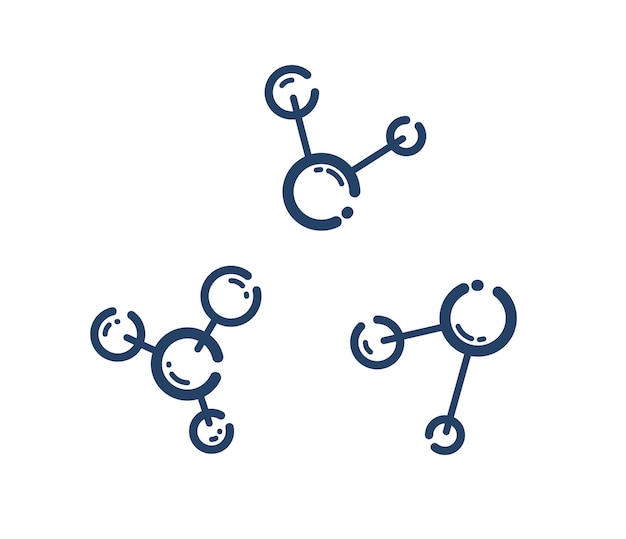 Molekülvektor lineare symbole gesetzt, sammlung von kunstsymbolen für wissenschaftschemie und physik.