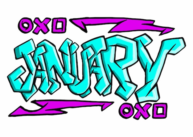 Vektor monat 12 januar sublimation von graffiti-design