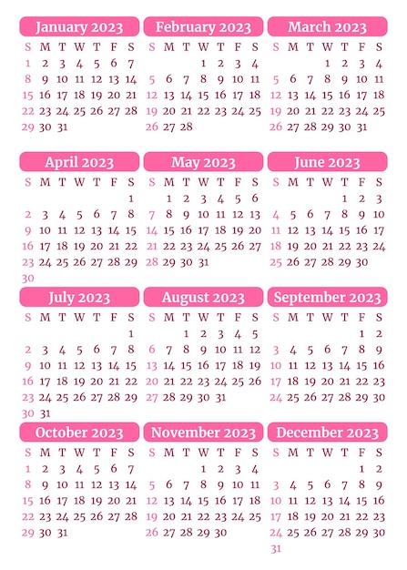 Monatliche kalendervorlage für das jahr 2023 die woche beginnt am sonntag