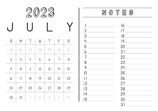 Monatskalender juli 2023