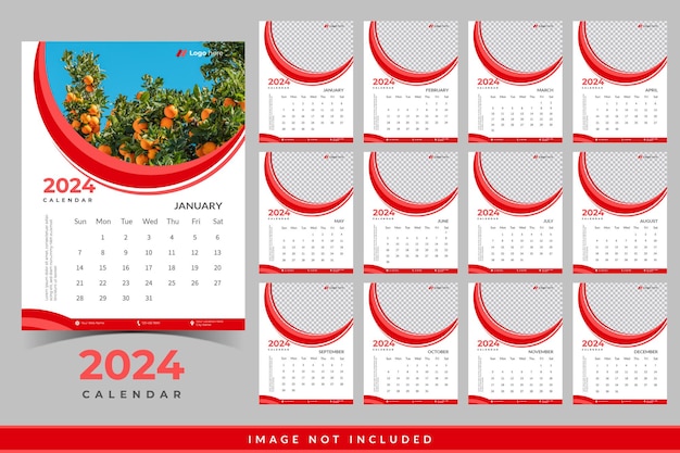 Monatskalendervorlage für 2024 Wandkalender mit modernem Designvektor