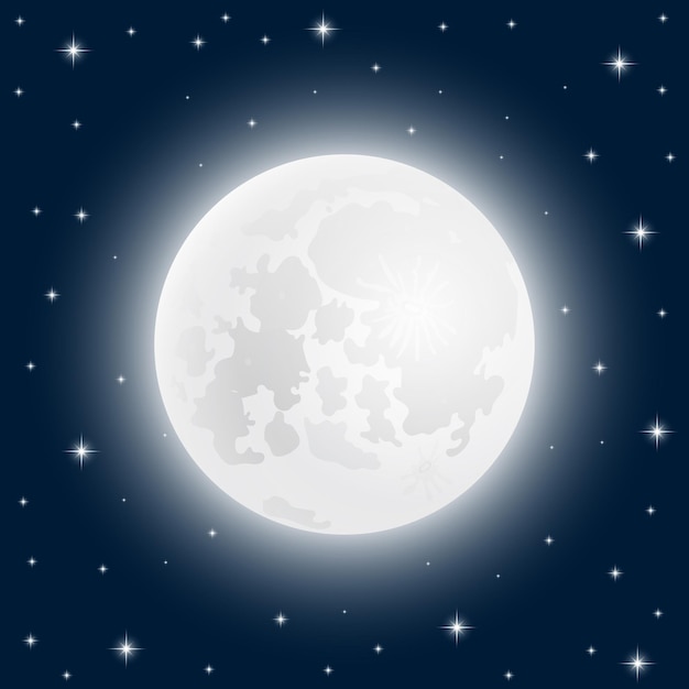 Vektor mond in der nähe am himmel mit leuchtenden sternen vektor illustration