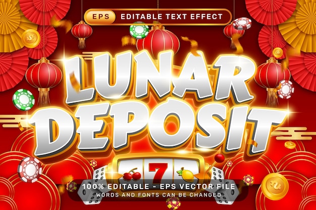 Monddeposito 3D-Text-Effekt und bearbeitbarer Text-Effect mit Laternen und chinesischen Ornamenten