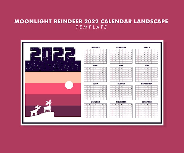 Mondschein rentier 2022 kalender querformat