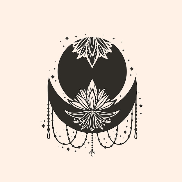 Mondsichelblume mandala. astrologie boho hexe symbol amulett. heilige mystische dekoration trendige art. vektor-illustration.