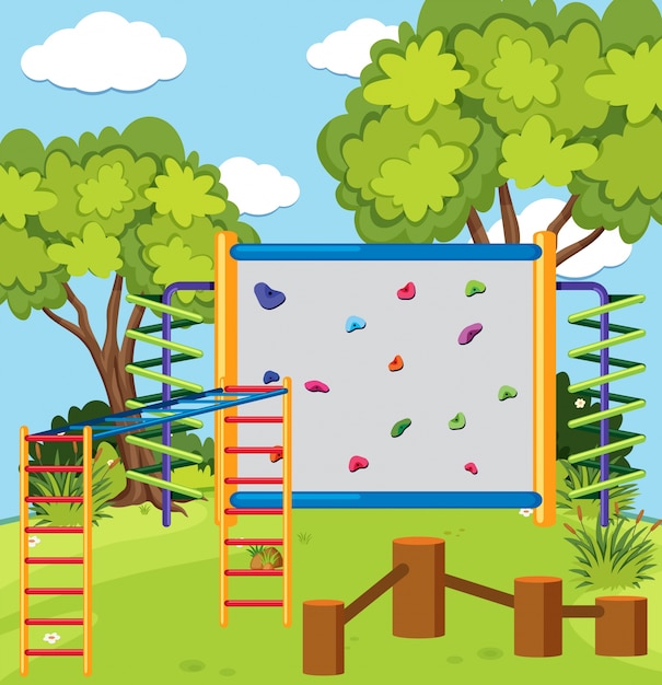 Monkey bar und kletterwand auf dem spielplatz