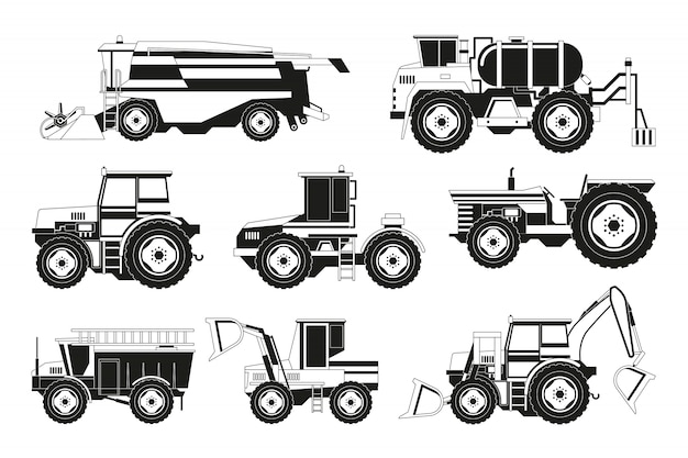 Monochrome bilder von landmaschinen