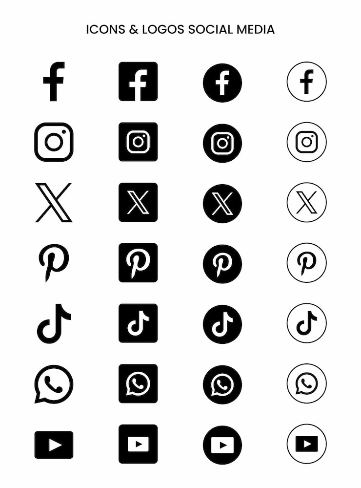 Vektor monochrome symbole und logos für soziale medien