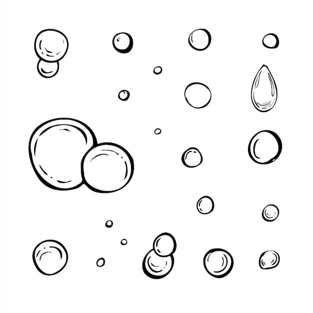 Monochrome Vektor-Abstrakte Blasen in verschiedenen organischen Formen, die mit schwarzer Tinte bemalt sind, Wassertropfen für moderne Grafikdesigns, minimalistische Dekorationen, Textilmuster und kreative Hintergründe