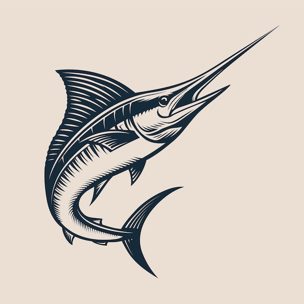 Vektor monochromes design mit vintage-marlin-illustration