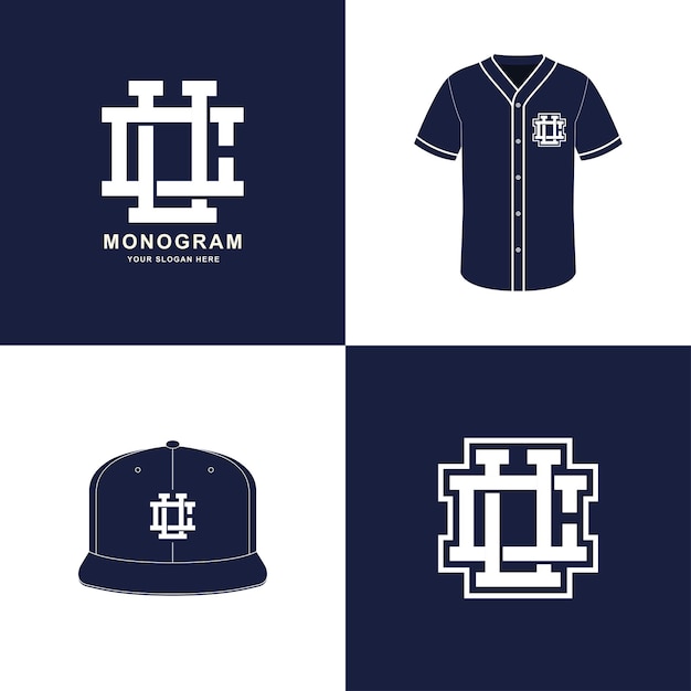 Monogramm sport und platteninitiale cu oder uc für kleidung, bekleidung auf t-shirt und snapback-mockup-design