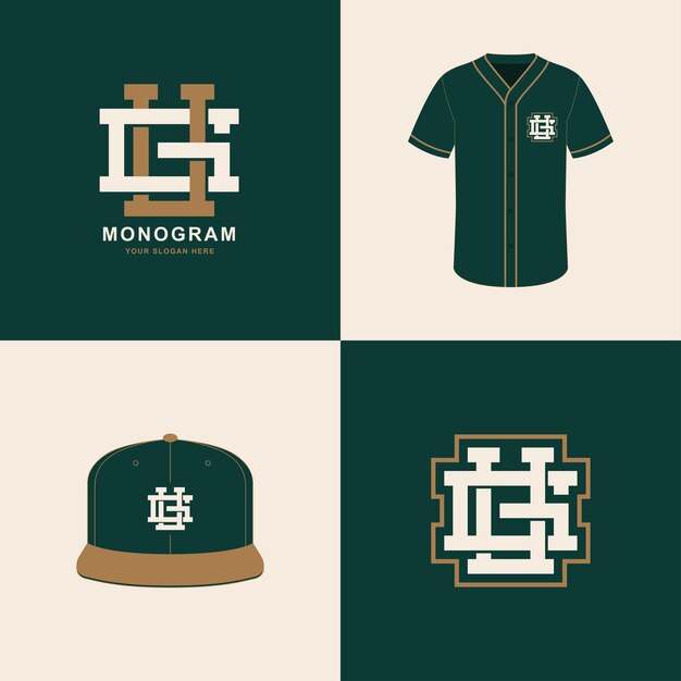 Monogramm Sport und Slab Initiale GU oder UG für Bekleidung auf T-Shirt und Snapback-Mockup-Design