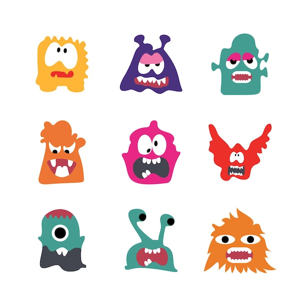 Monster-cartoon-figur mit actions collection set vector illustration