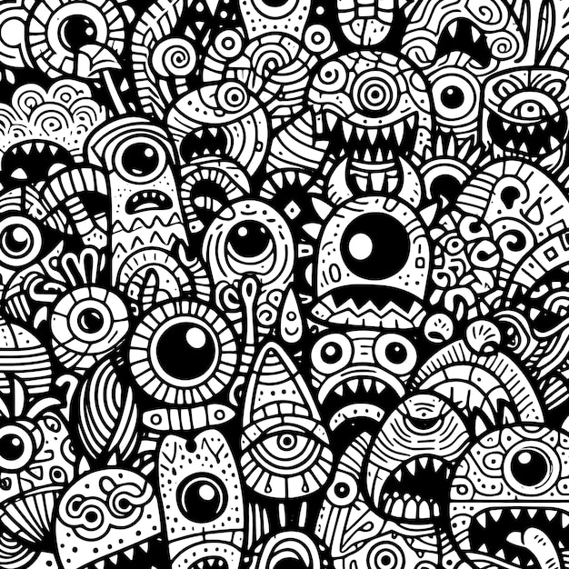 Monster-Droodle nahtloses Muster