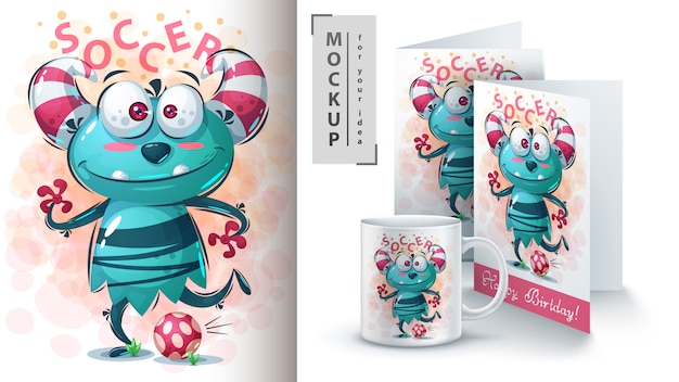 Monster spielen fußball illustration und merchandising