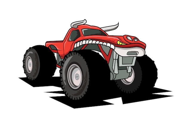 Monster truck cartoon fahrzeug oder auto und extreme show transport illustration